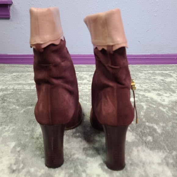 Moschino Cheap And Chic Mauve Maroon Pink Leather Suede Cylinder Heel - Picture 8 of 16